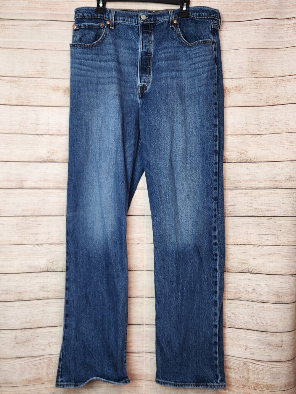 Levi's Ribcage Straight Jeans Women's 34 x 34 Blue Denim Button Fly High Rise